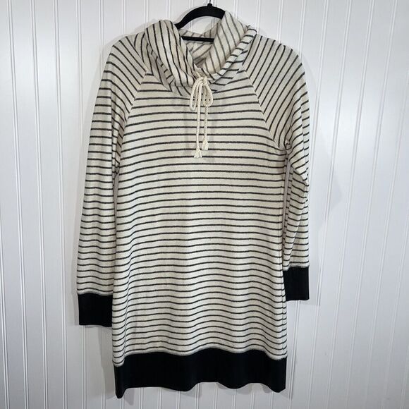 Red 23 Long Sleeve Striped Dress With Textures Hem - Cowl Drawstring Neck Size M - Picture 1 of 12